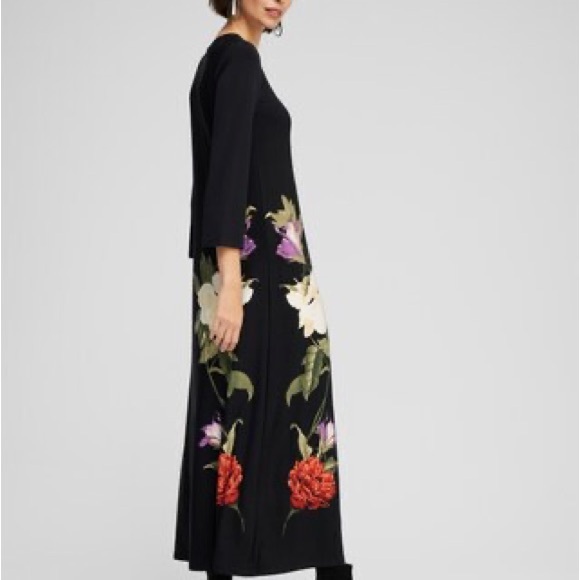 CHICO’S•floral petite black 3/4 sleeve maxi dress 0P/XSP - Picture 3 of 3